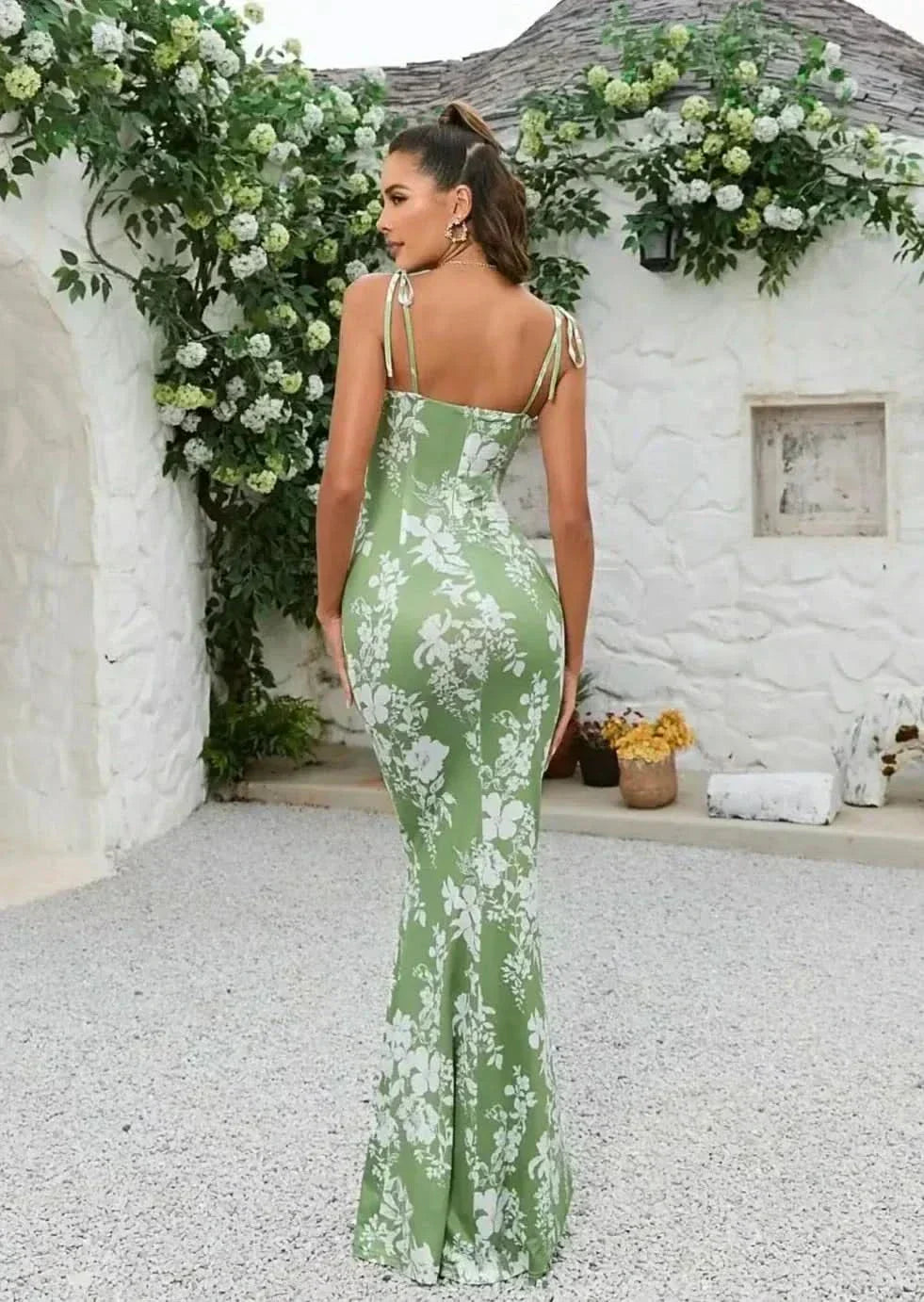 Women's Wedding Guest Floral Square Neck Maxi Dress