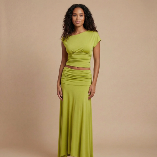 Women's Wedding Guest Ruched Maxi Dress Set One Shoulder