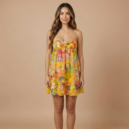 Women's Summer Floral Spaghetti Strap Mini Dress