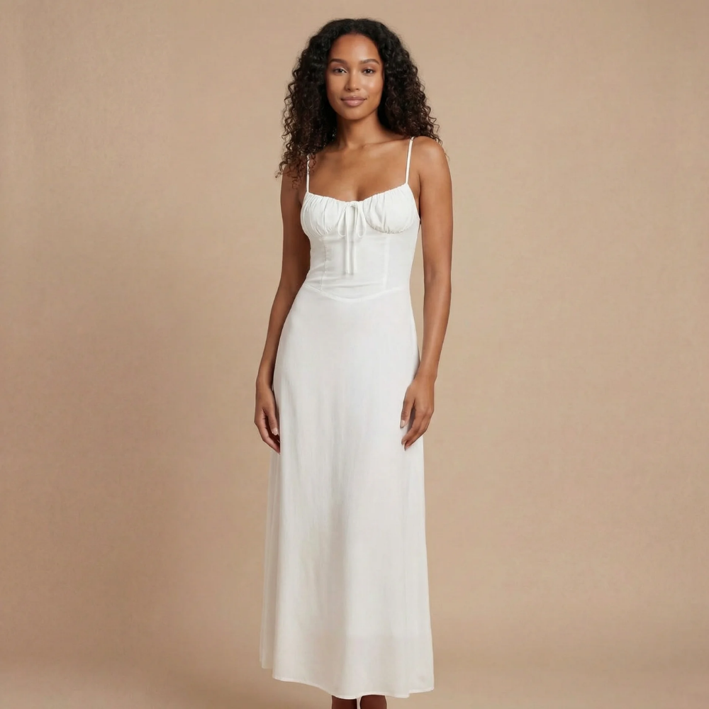 Women's Summer Tie Front Sweetheart Maxi Dress