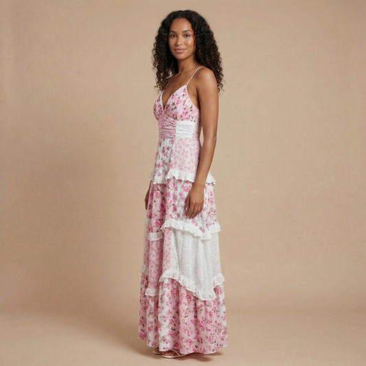 Women's Wedding Guest Floral V Neck Maxi Dress