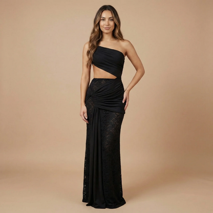 Women's Cocktail One Shoulder Cutout Lace Maxi Dress
