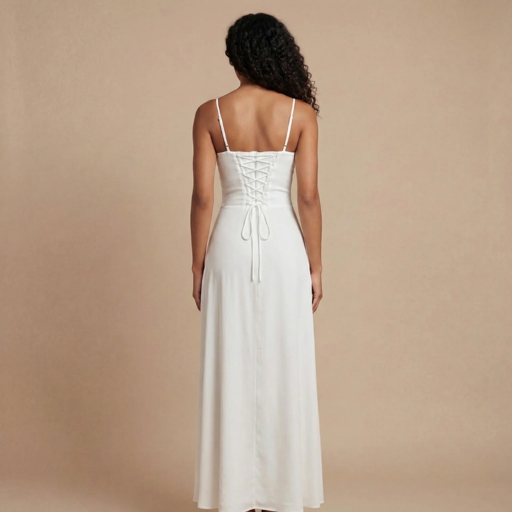 Women's Summer Tie Front Sweetheart Maxi Dress