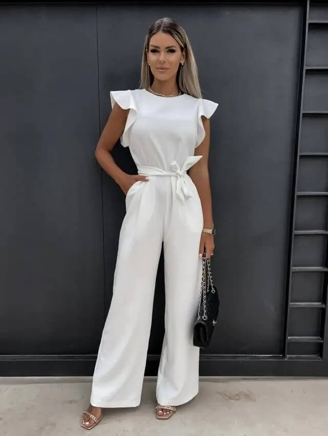 Women's Wedding Guest Ruffle Sleeve Wide Leg Jumpsuit