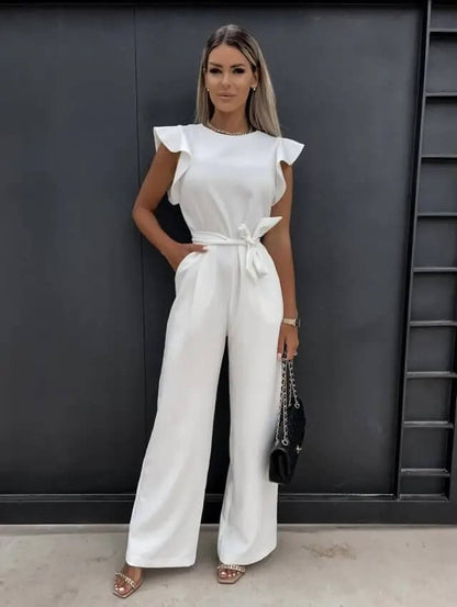 Women's Wedding Guest Ruffle Sleeve Wide Leg Jumpsuit