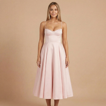 Women's Cocktail Sweetheart Neck Fit and Flare Midi Dress