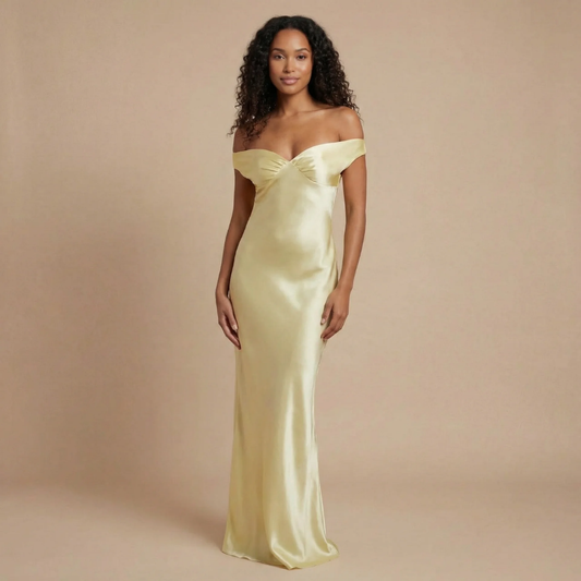 Women's Prom Off Shoulder Satin Maxi Dress