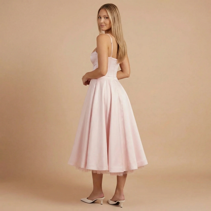 Women's Cocktail Sweetheart Neck Fit and Flare Midi Dress