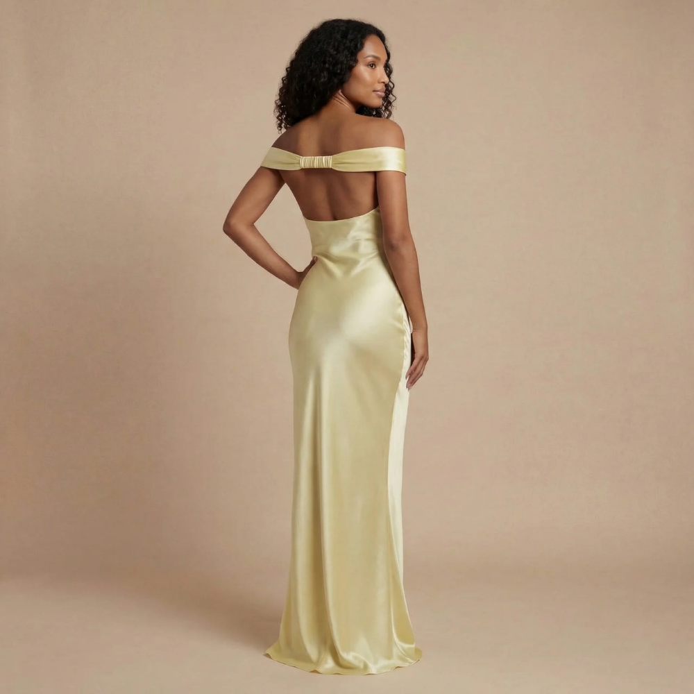 Women's Prom Off Shoulder Satin Maxi Dress
