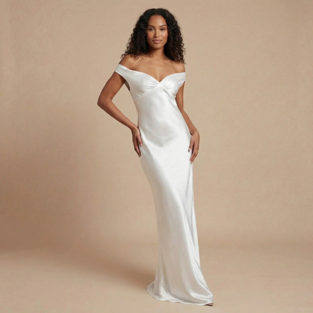 Women's Prom Off Shoulder Satin Maxi Dress
