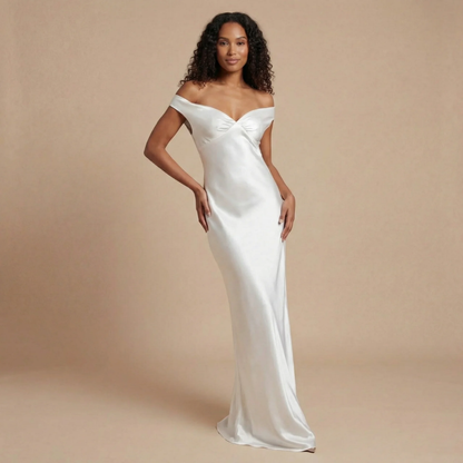 Women's Prom Off Shoulder Satin Maxi Dress