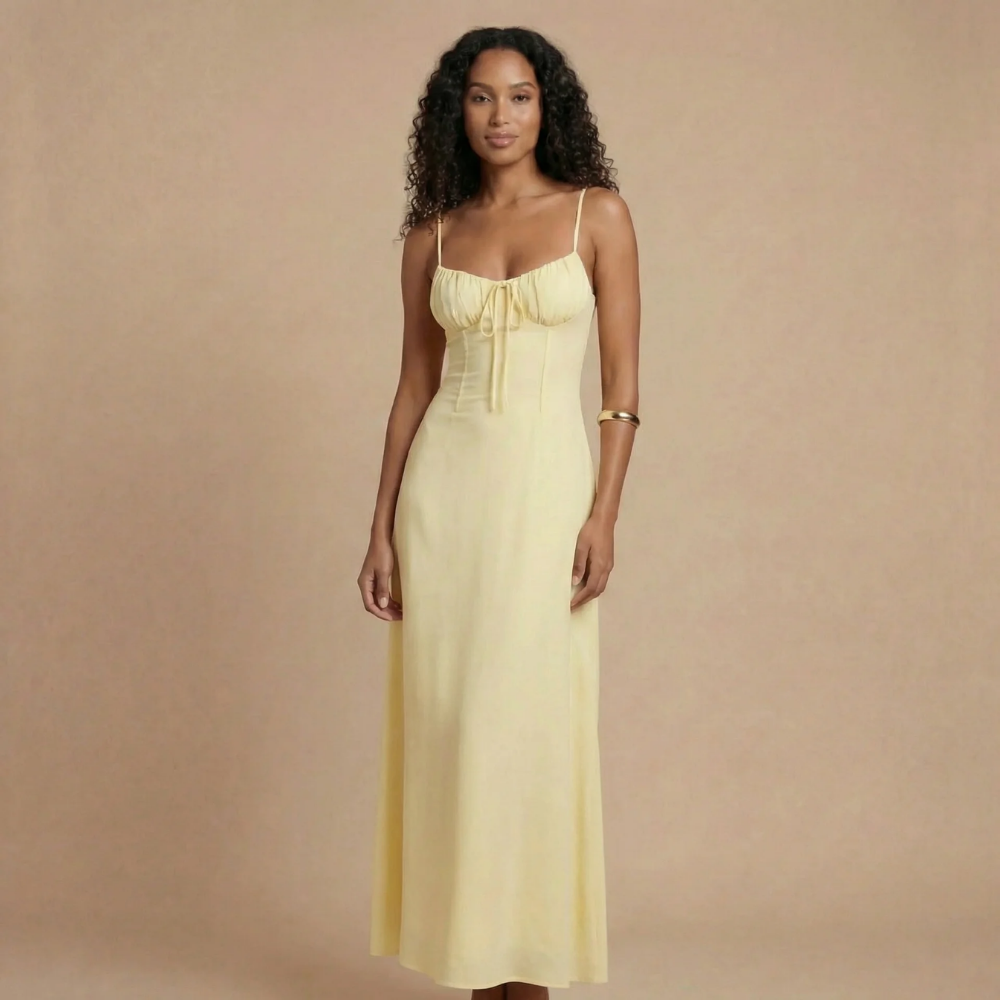 Women's Summer Tie Front Sweetheart Maxi Dress