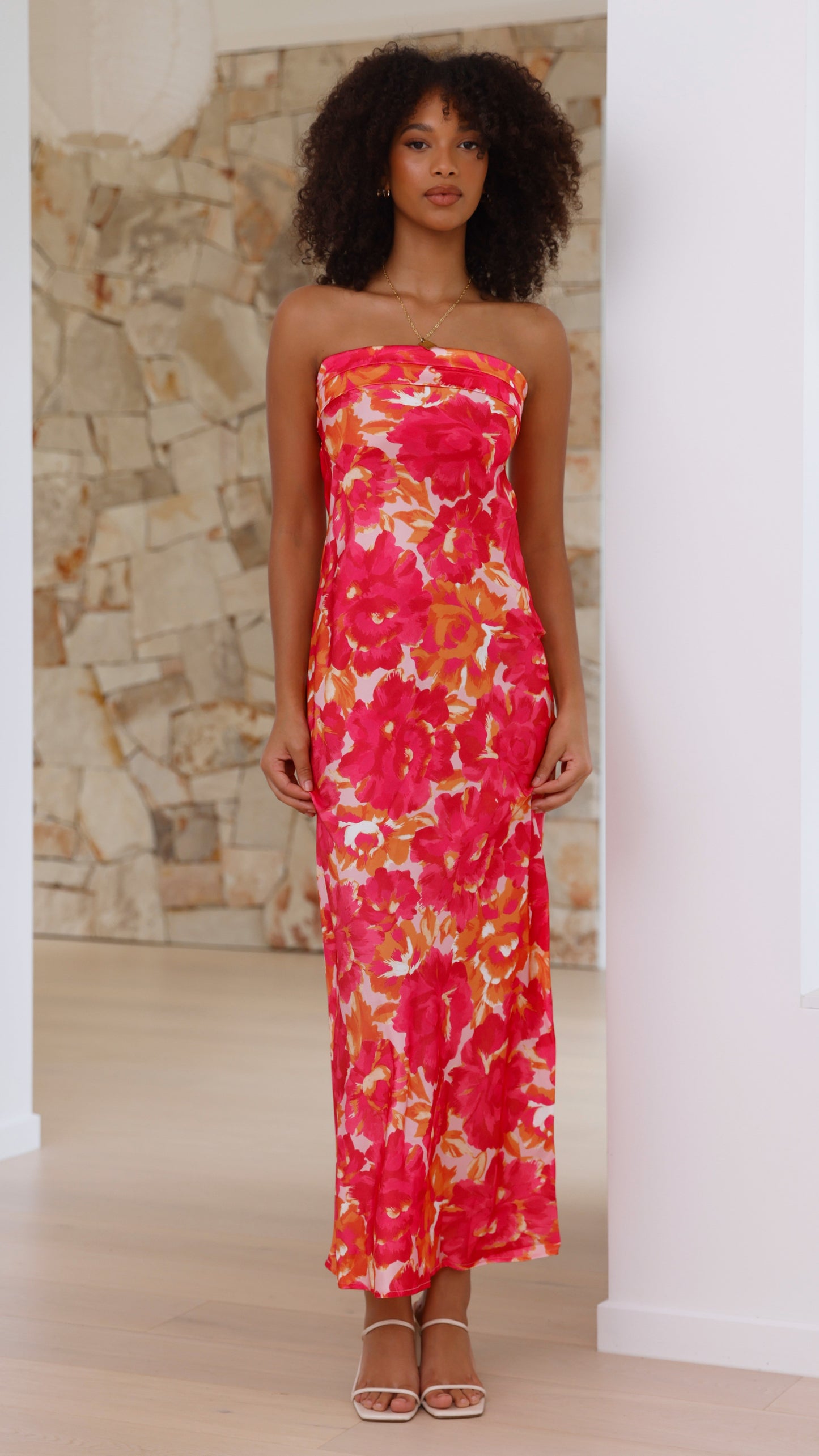 Women's Wedding Guest Floral Strapless Maxi Dress