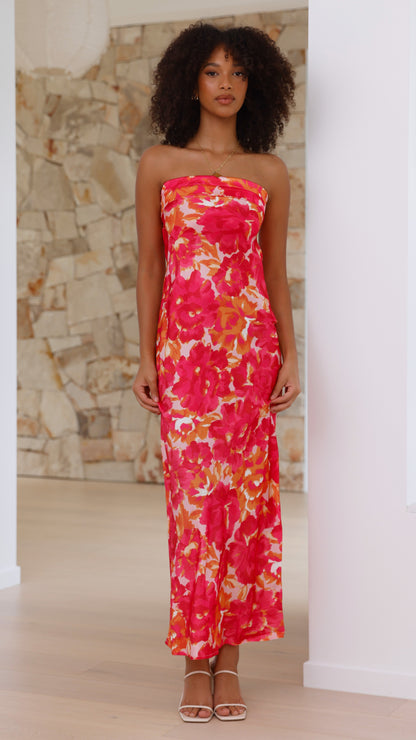 Women's Wedding Guest Floral Strapless Maxi Dress