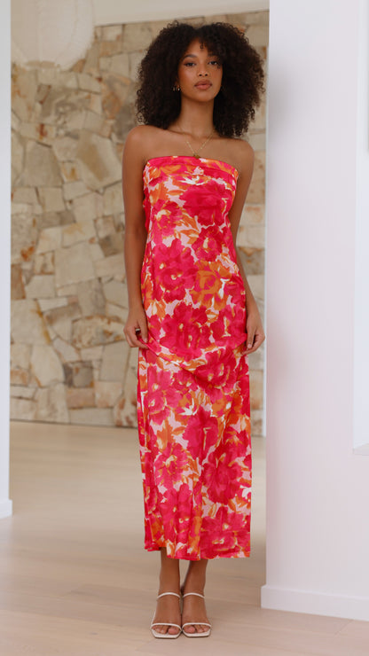 Women's Wedding Guest Floral Strapless Maxi Dress