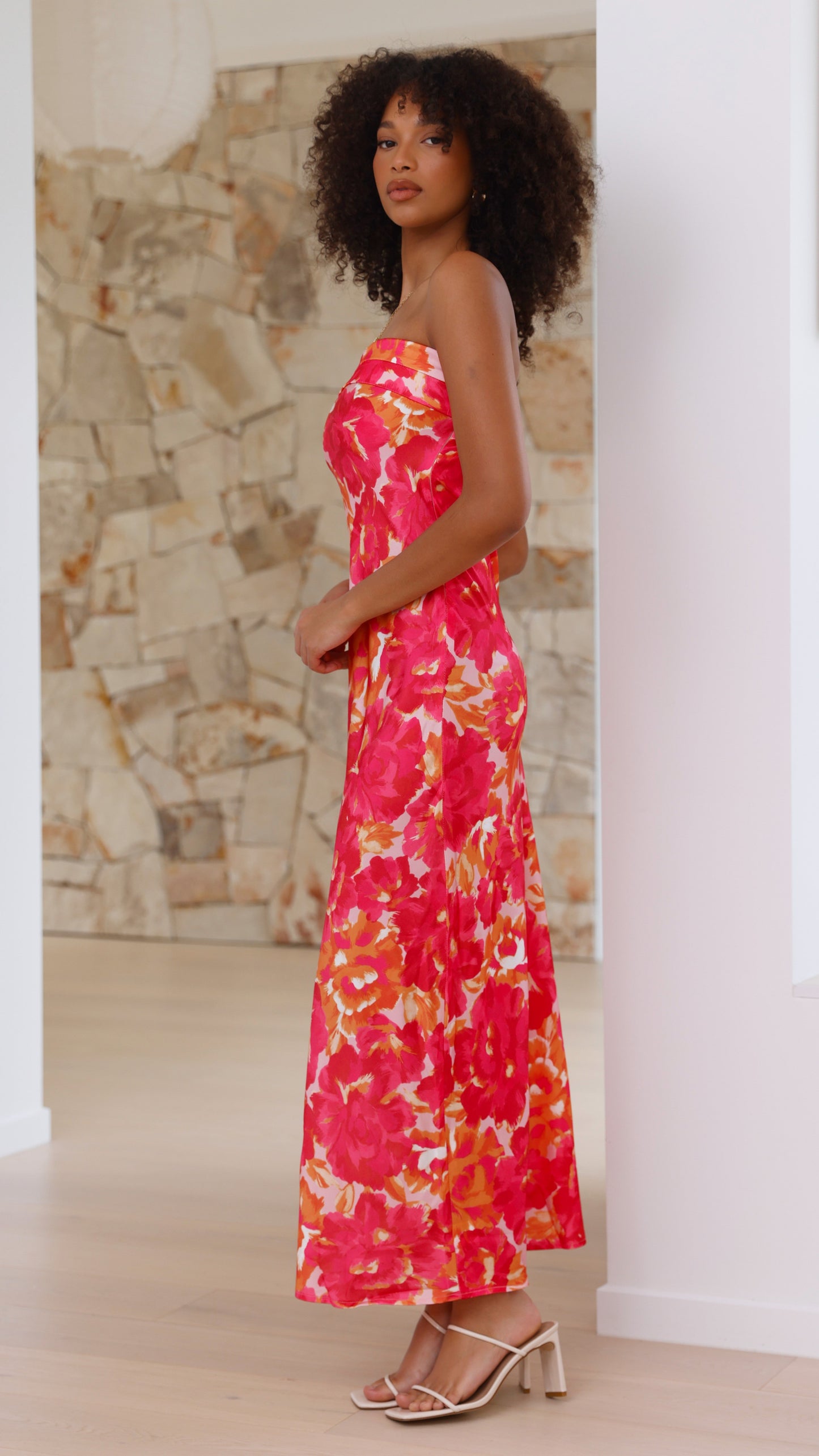 Women's Wedding Guest Floral Strapless Maxi Dress