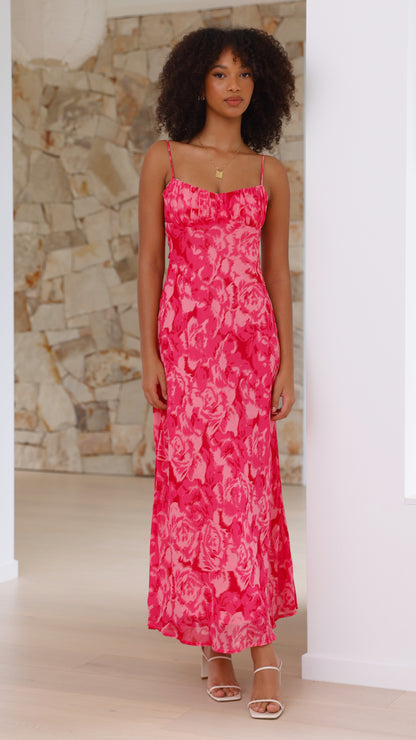 Women's Wedding Guest Floral Square Neck Midi Dress