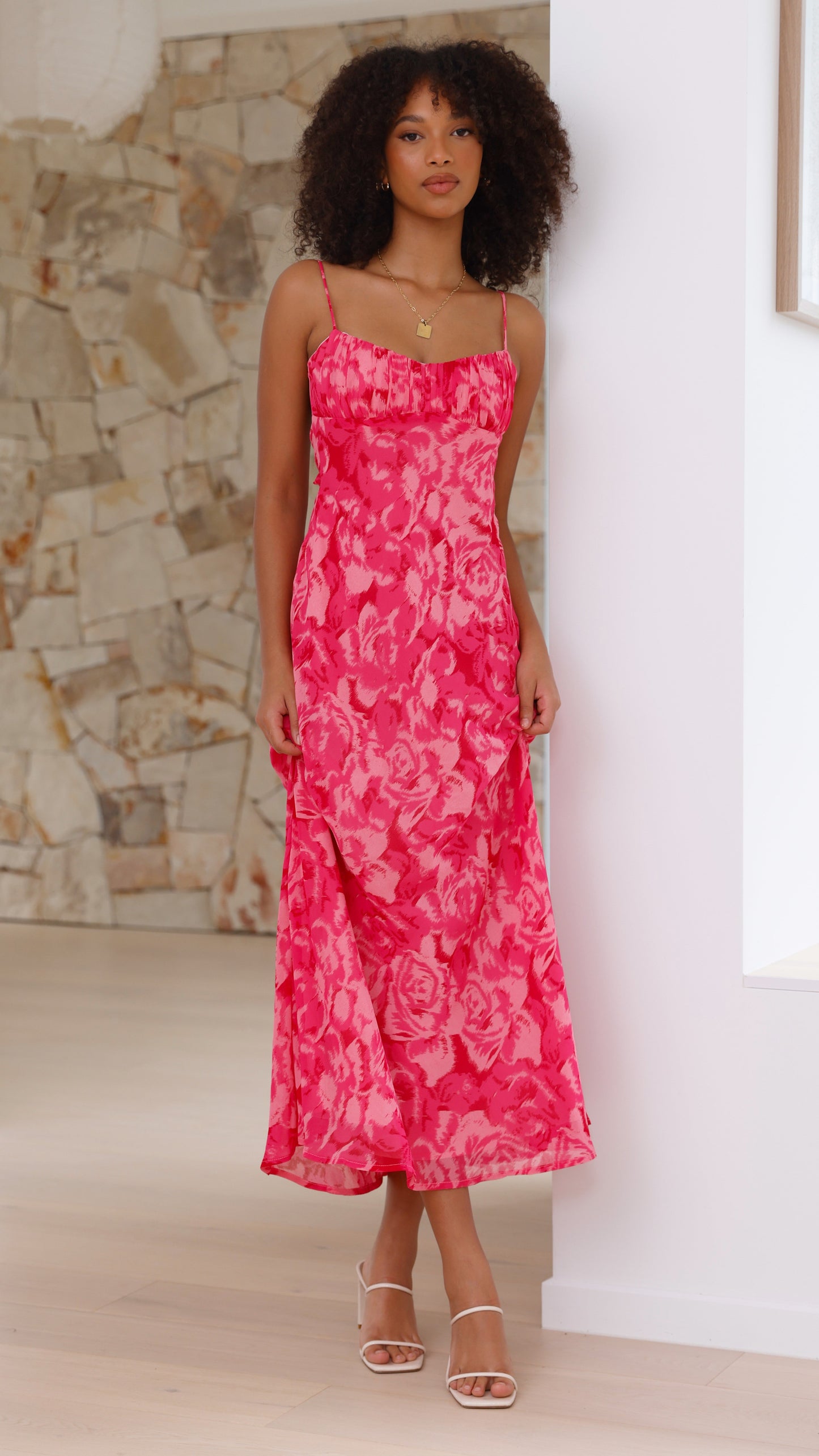 Women's Wedding Guest Floral Square Neck Midi Dress