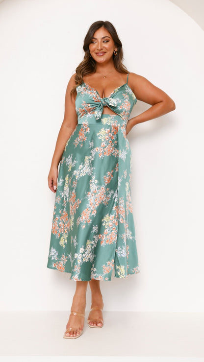 Women's Wedding Guest Floral Tie Front Midi Dress