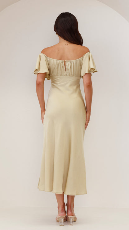 Women's Wedding Guest Off Shoulder Midi Dress With Slit