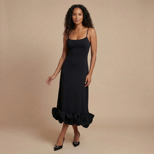Women's Cocktail Square Neck Ruffle Hem Midi Dress