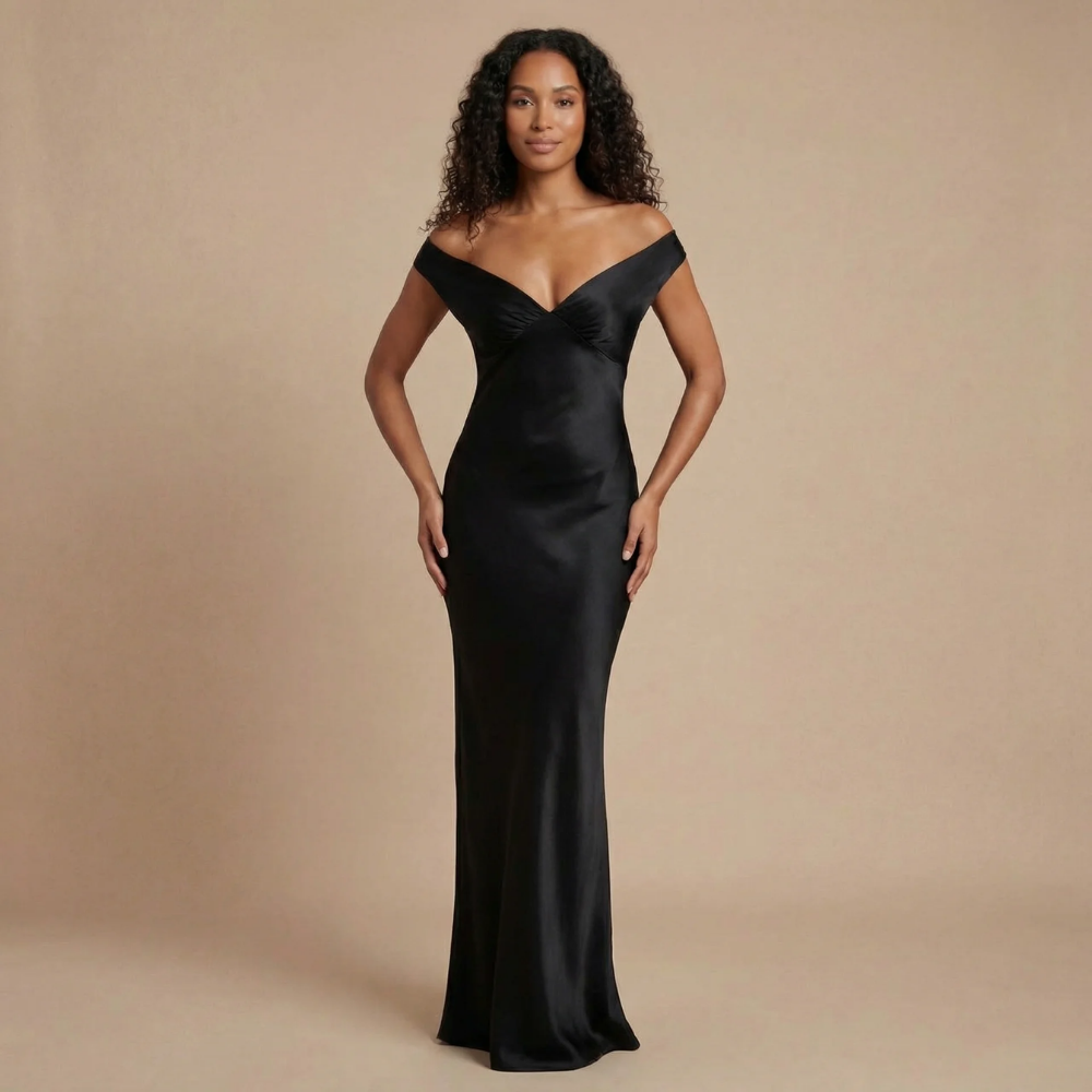 Women's Prom Off Shoulder Satin Maxi Dress