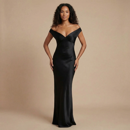 Women's Prom Off Shoulder Satin Maxi Dress