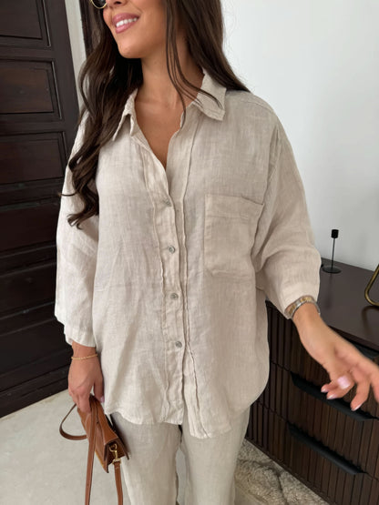 Women's Summer Oversized Button Down Shirt and Pants Set