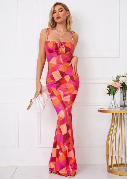 Women's Wedding Guest Floral Square Neck Maxi Dress