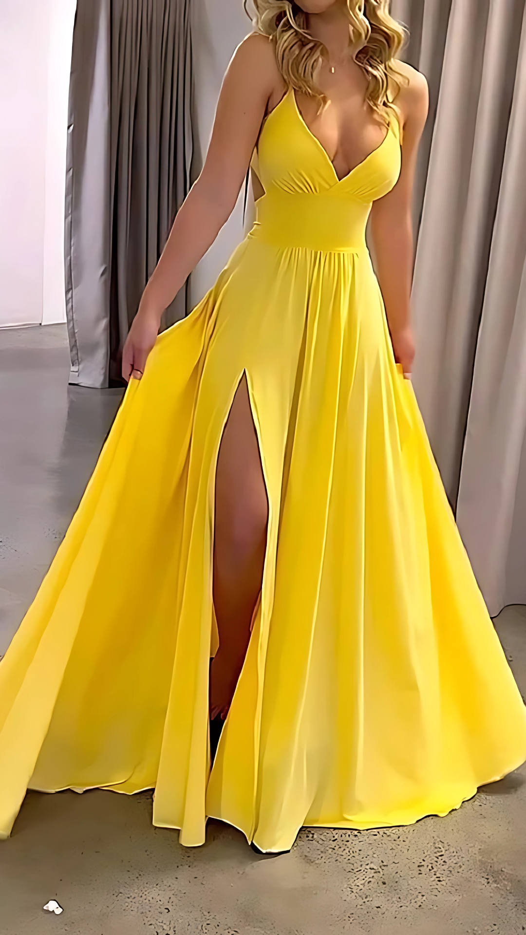 Women's Wedding Guest V Neck Sleeveless Slit Maxi Dress