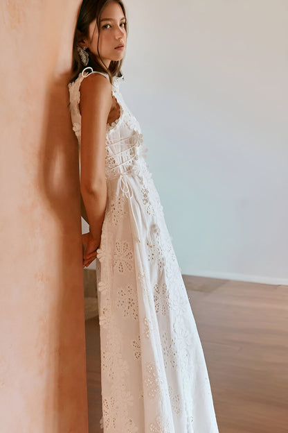 Women's Wedding Guest Lace Up Sleeveless Maxi Dress