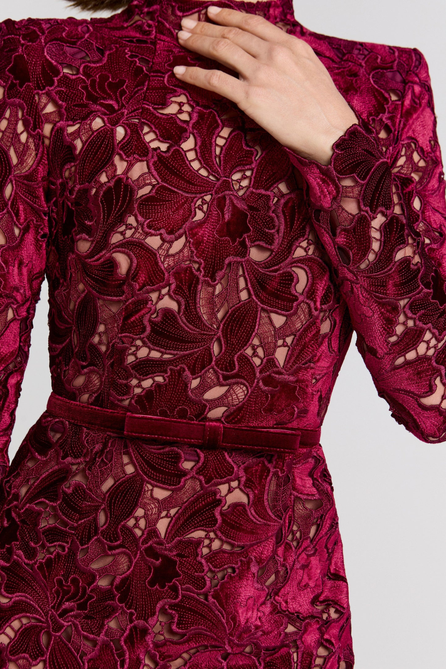 Women's Wedding Guest Lace Long Sleeve Midi Dress