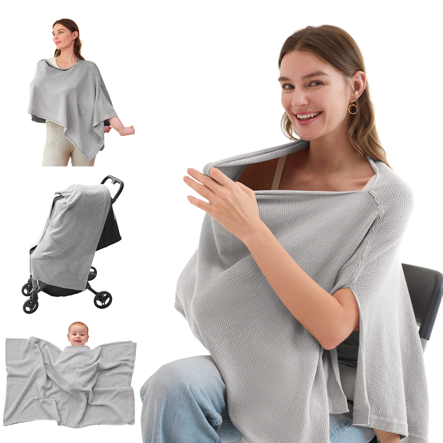 Women's Lightweight Knit Nursing Cover Poncho with Window