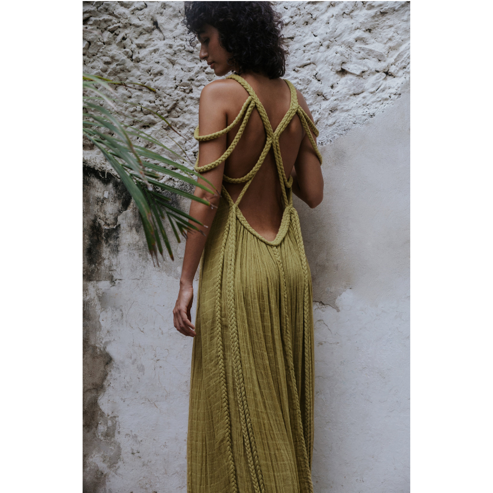 Women's Resort Maxi Cage Neck Column Dress with Belt