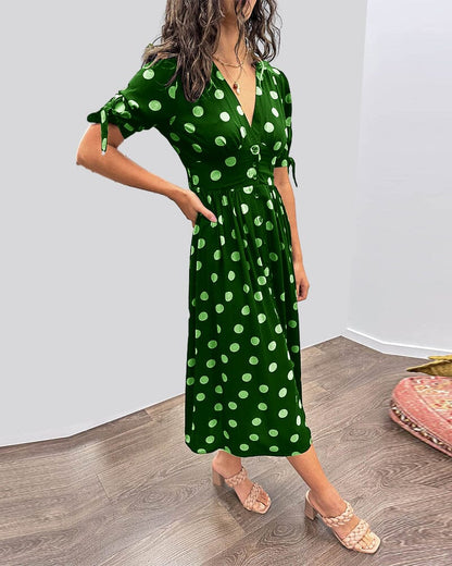 Women's Cocktail Polka Dot V Neck Midi Dress