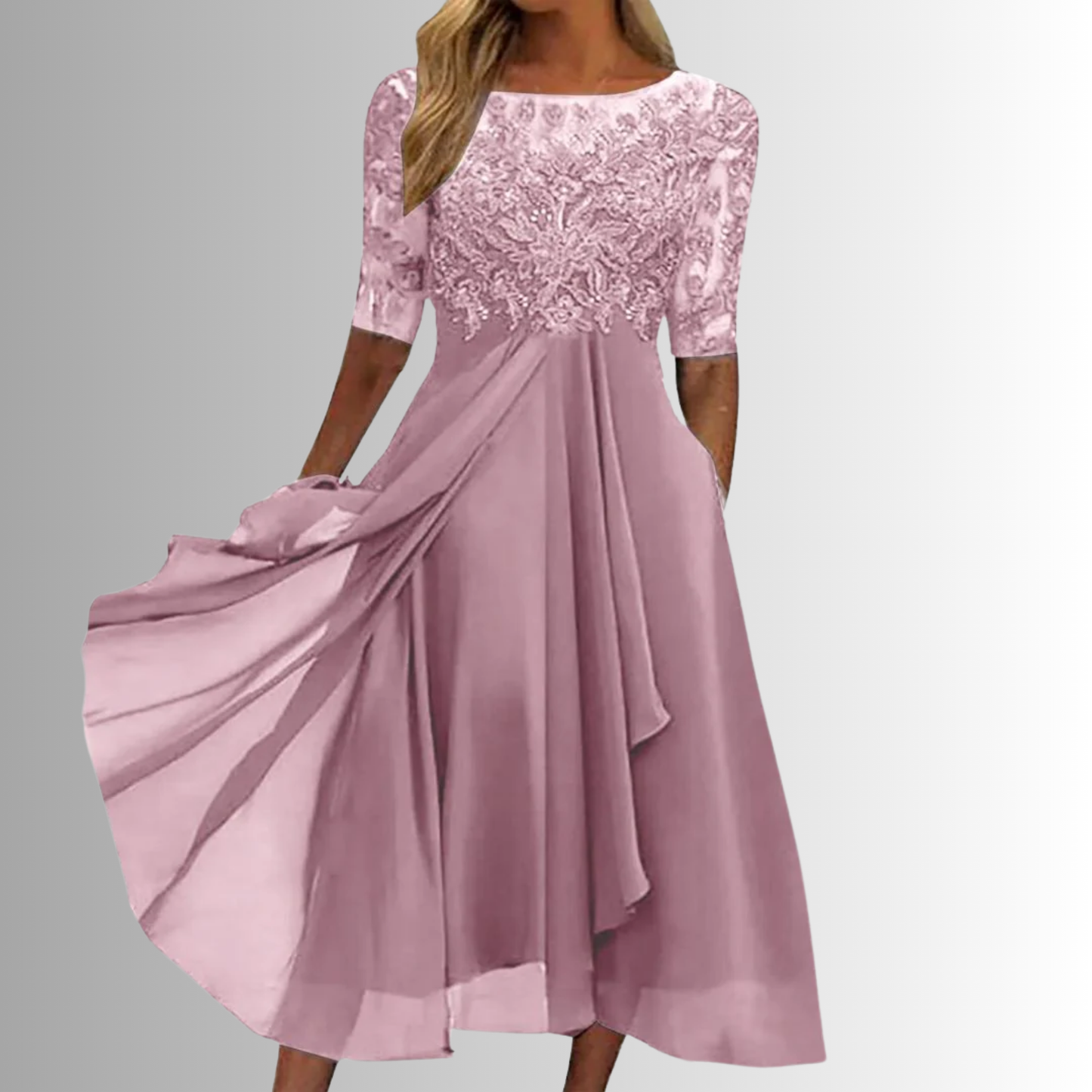 Women's Wedding Guest Lace 3/4 Sleeve Midi Dress
