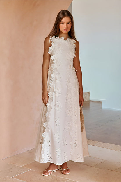 Women's Wedding Guest Lace Up Sleeveless Maxi Dress