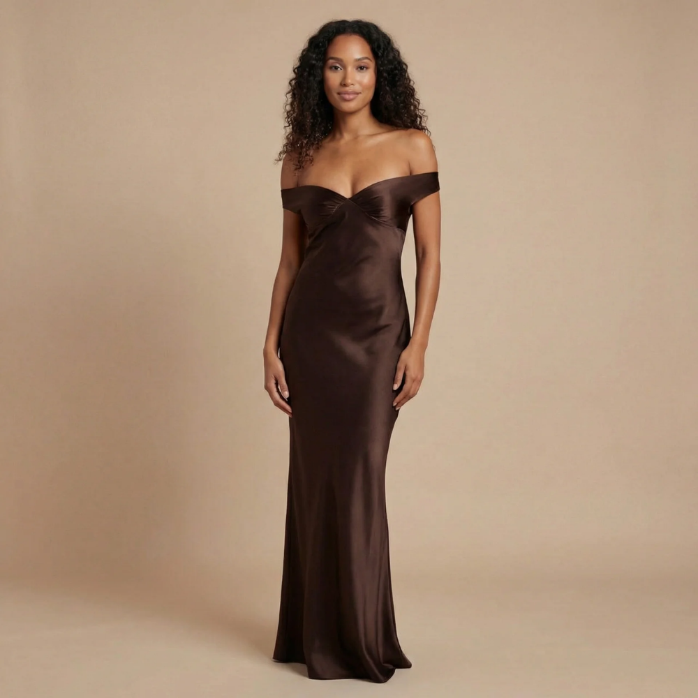 Women's Prom Off Shoulder Satin Maxi Dress