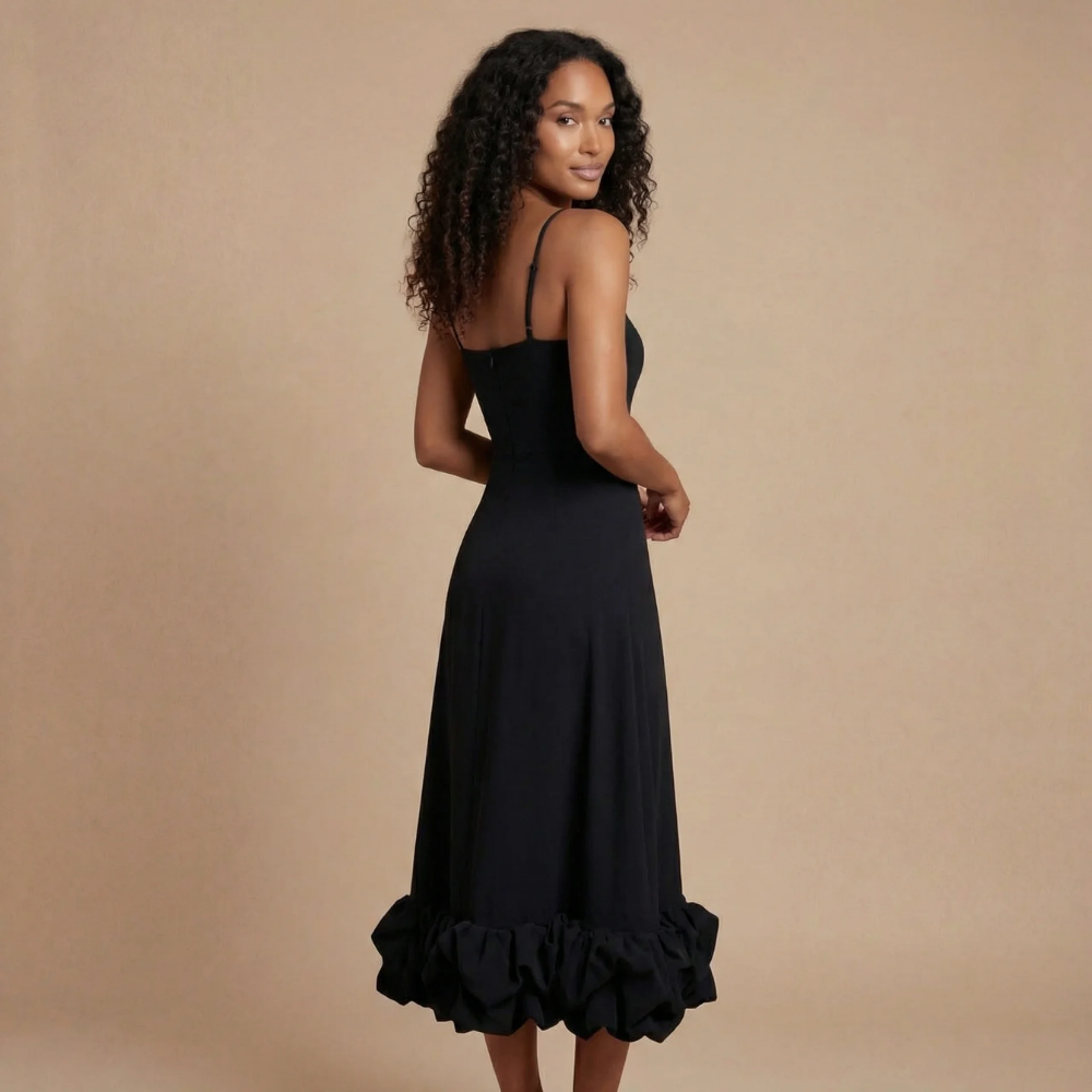 Women's Cocktail Square Neck Ruffle Hem Midi Dress