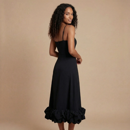 Women's Cocktail Square Neck Ruffle Hem Midi Dress