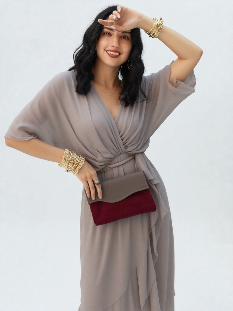 Elegancka sukienka midi z wiązaniem w talii