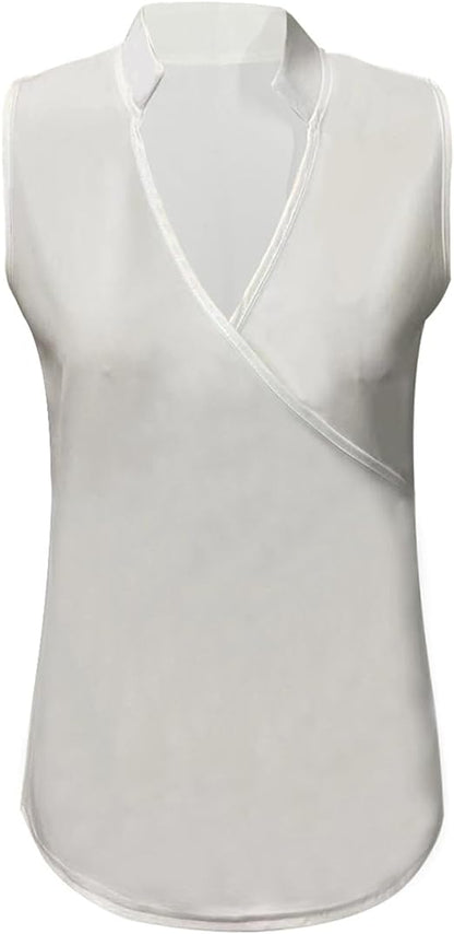Women's Cocktail V Neck Sleeveless Wrap Blouse Top