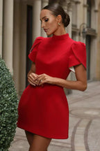 Minimalistyczna Sukienka Mini z Bufiastymi Rękawami