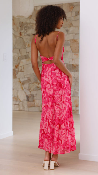 Women's Wedding Guest Floral Square Neck Midi Dress