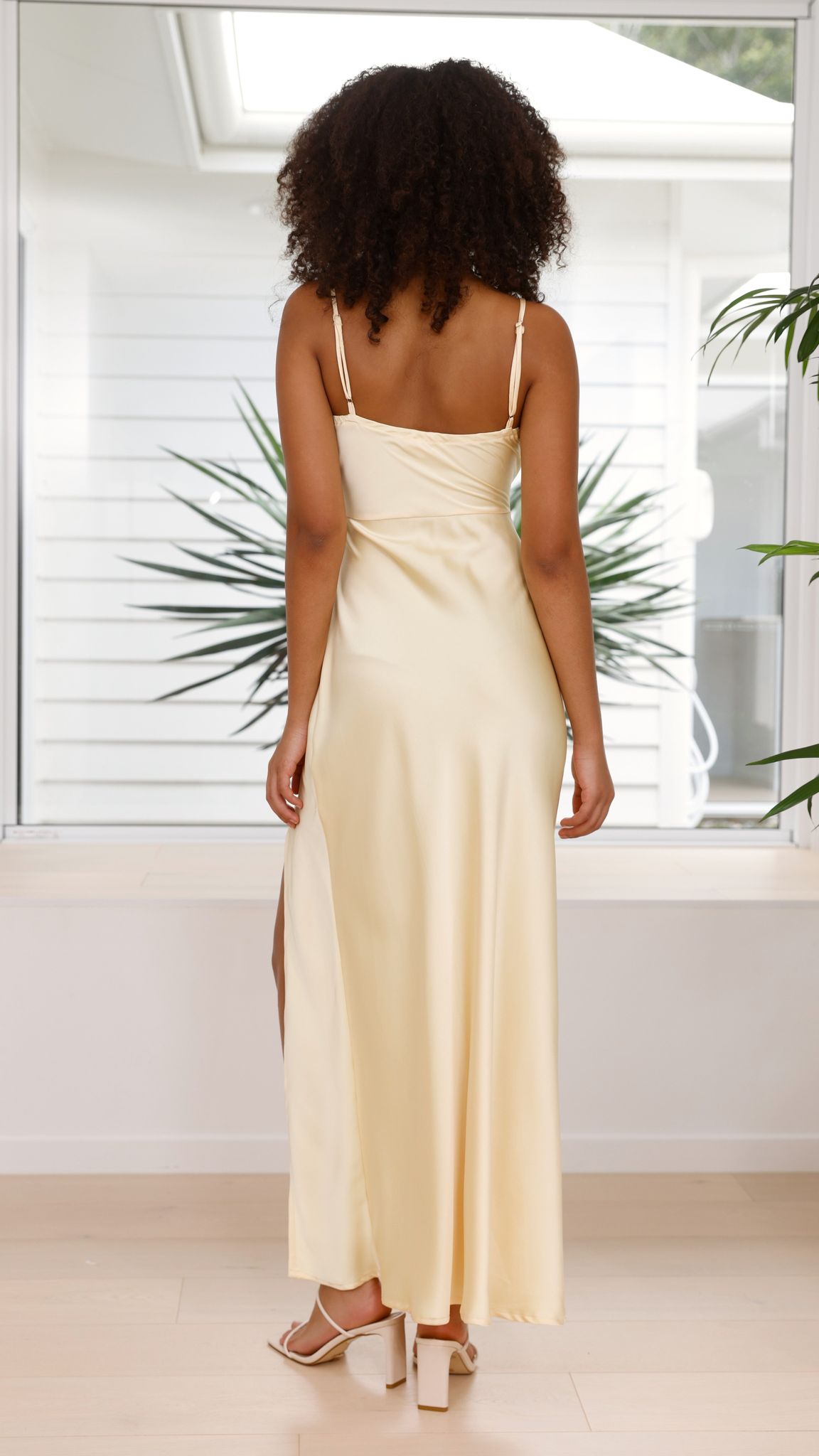 Women's Wedding Guest Satin Slip Maxi Dress With Slit