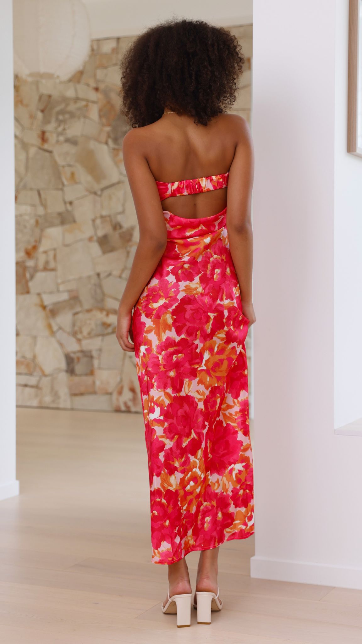 Women's Wedding Guest Floral Strapless Maxi Dress