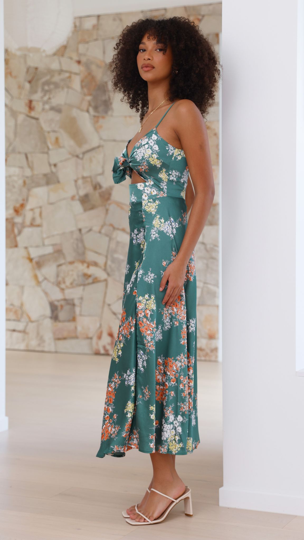 Women's Wedding Guest Floral Tie Front Midi Dress
