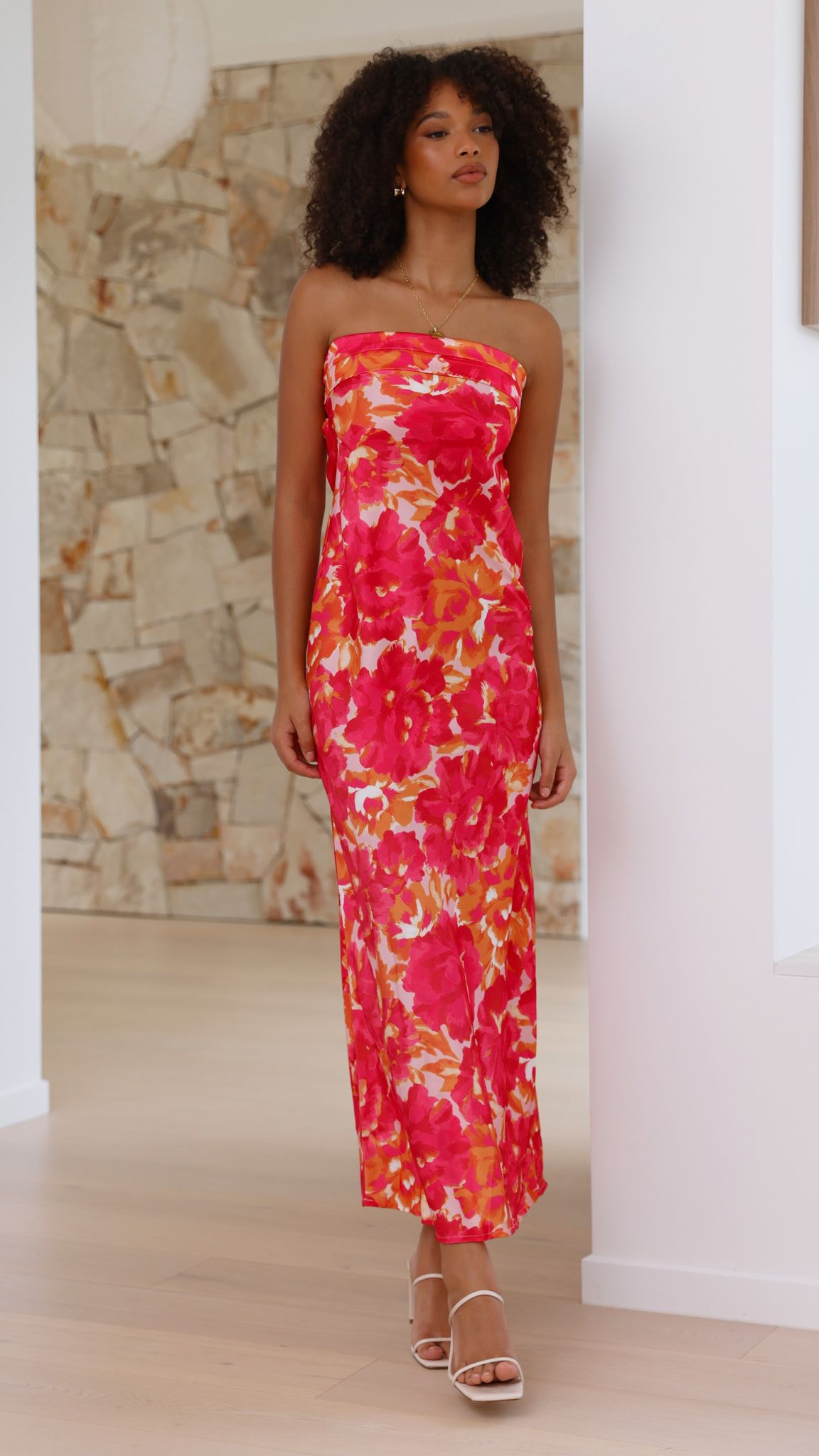 Women's Wedding Guest Floral Strapless Maxi Dress