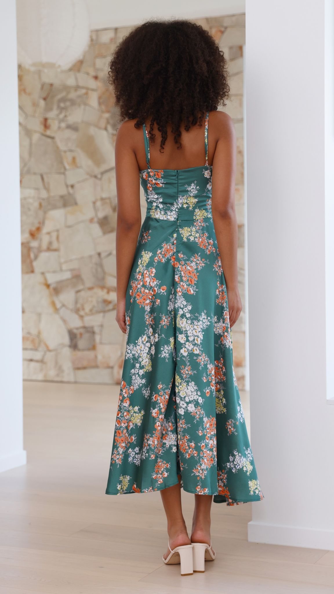 Women's Wedding Guest Floral Tie Front Midi Dress