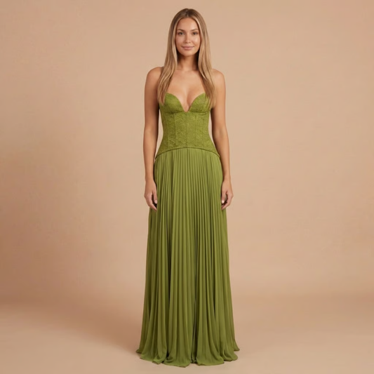 Women's Formal Sweetheart Pleated Maxi Dress
